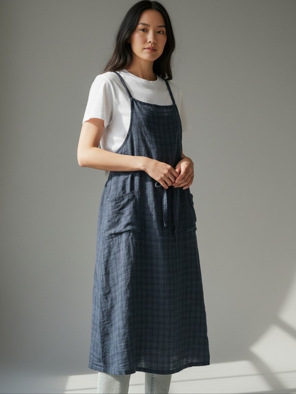 J. MATISSE Dark Green/Navy Plaid Cotton Apron Dress